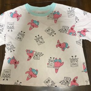 white sponge bob and colored patrick crop top